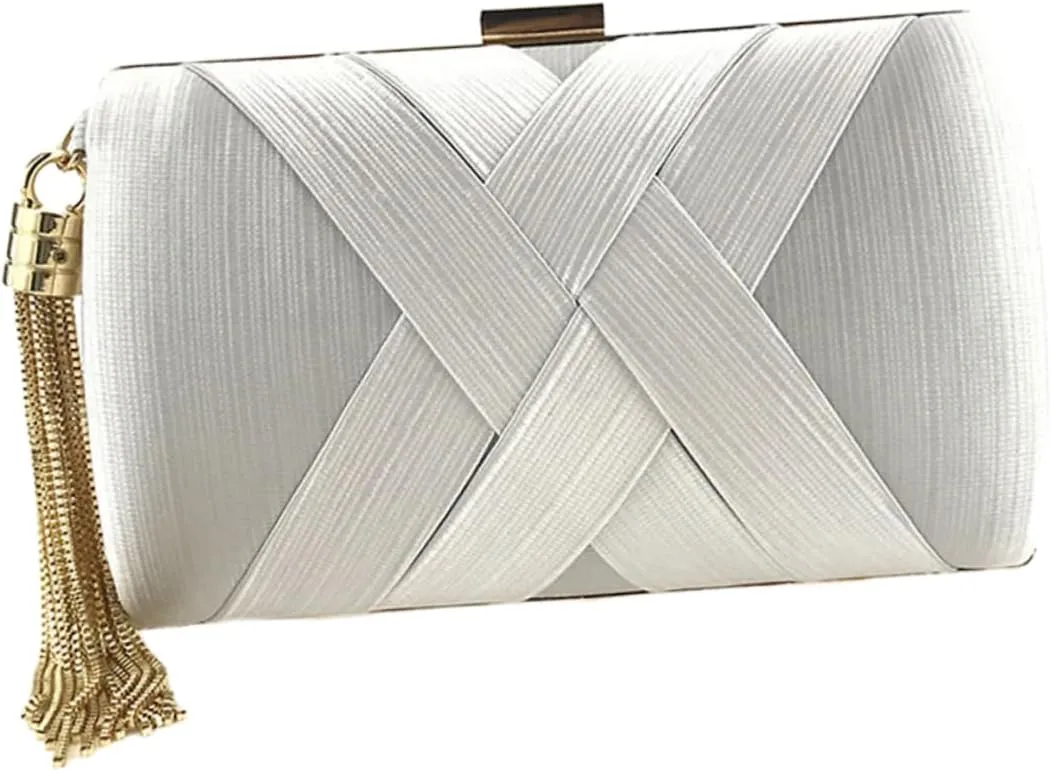 Glamorous Dinner Bag Large Metallic Silver Evening Bag Tassel Ideal for Wedding Party and Prom