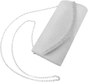 Glamorous Evening Clutch Handbag for Women Silver Chain Fashionable Dress Purse for Party Wedding