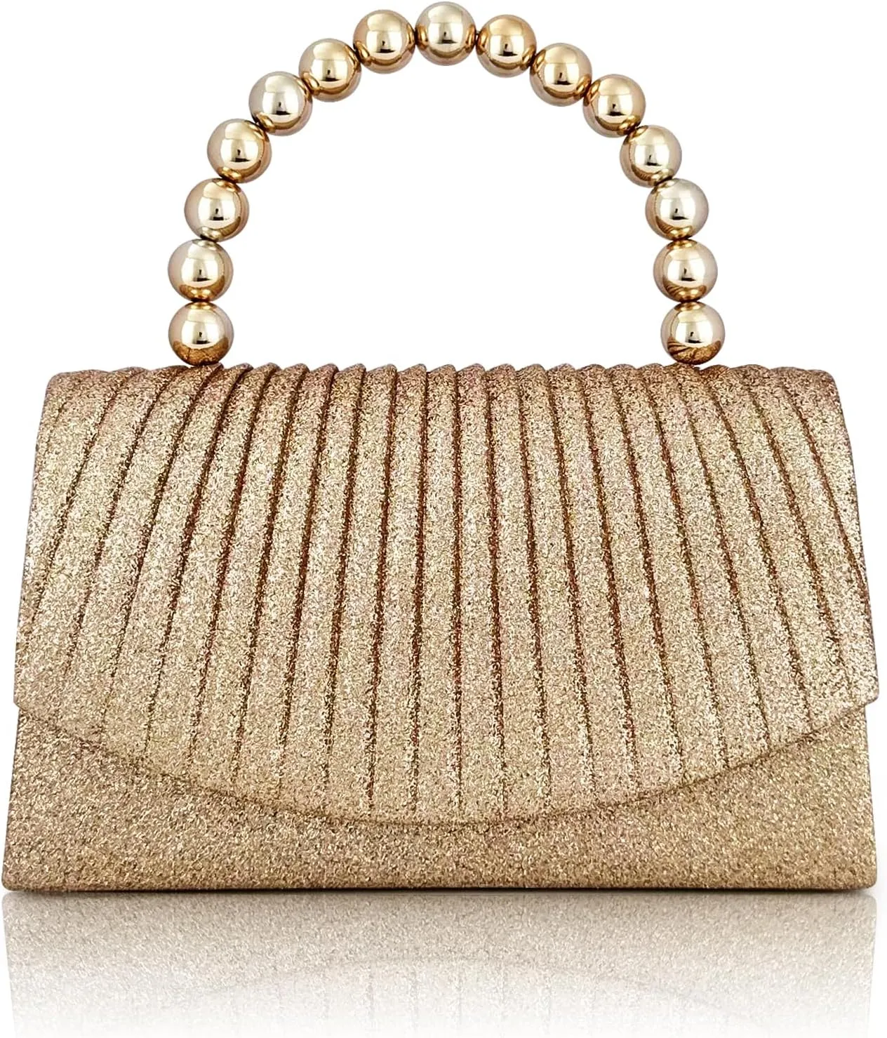 Glamorous Glitter Evening Clutch  Pearl String Embellishment, Elegant Pleated Design, Perfect Handbag for Weddings, Parties & Special Occasions