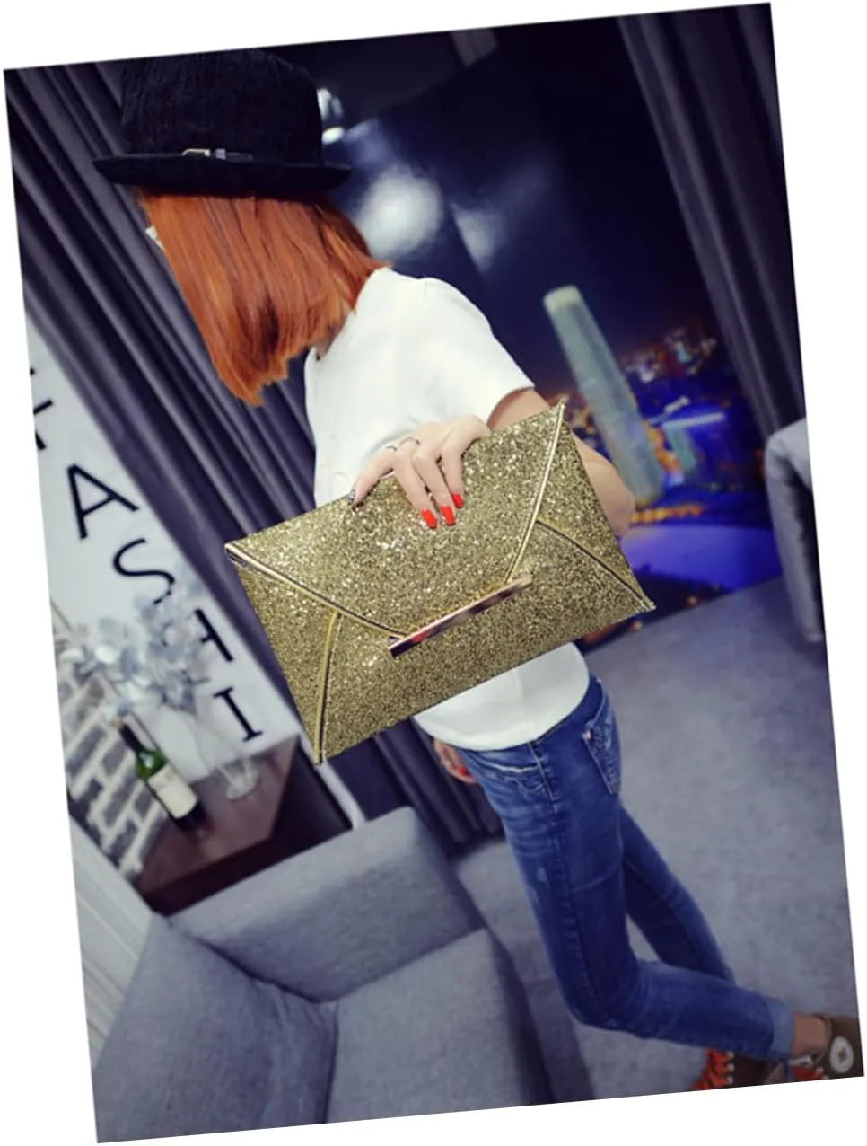 Glamorous Sequin Envelope Clutch Handbag for Women Evening Purse Detachable Chain for Parties Dates Weddings