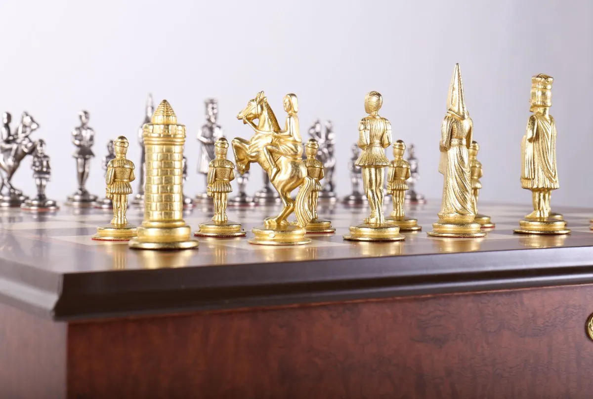 Gothic Chess Set with Cabinet Storage Board