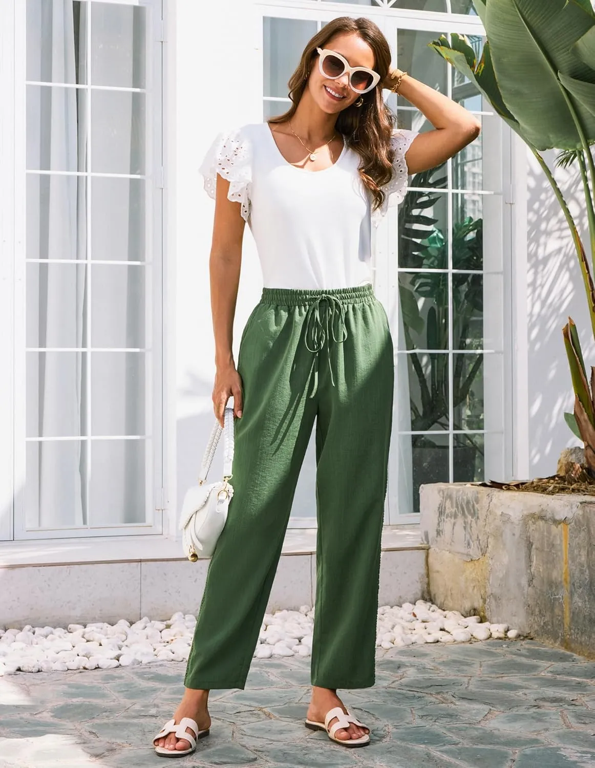 GRACE KARIN Womens Casual Lightweight Drawstring Pants Elastic Waist Pants with Pockets