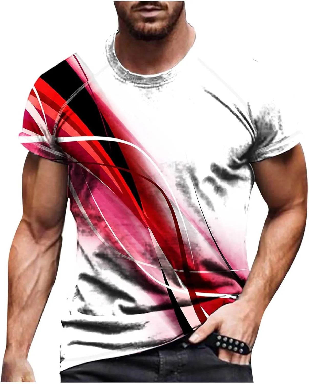 Graphic Tee Shirts for Men 2025 Fashion Short Sleeve Contrast Color Casual Shirt Loose Crewneck Beach Summer Tops