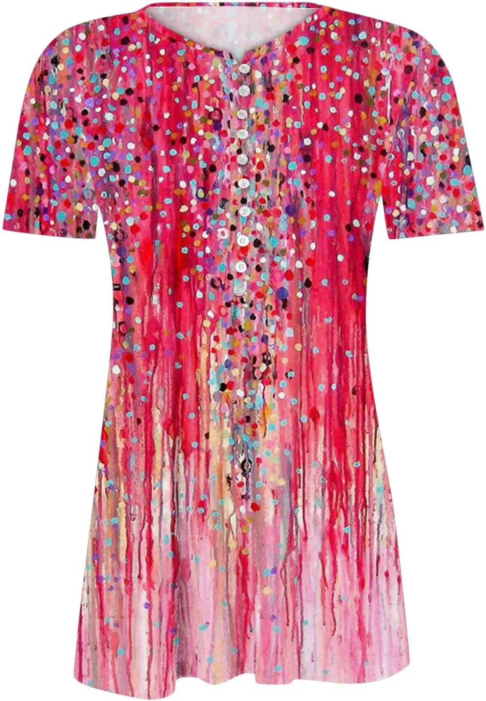 Graphic Tees for Women 2024 Trendy Short Sleeve Empire Waist Button Shirts Summer Casual Floral Print Bohemian Blouse