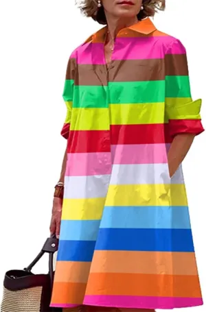 Guteidee Maxi Dress for Women Long Sleeve Floral Shirt Dress Cotton Linen Button Down V Neck Floral Shirt Dress