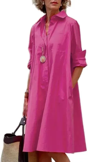 Guteidee Maxi Dress for Women Long Sleeve Floral Shirt Dress Cotton Linen Button Down V Neck Floral Shirt Dress