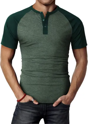 H2H Mens Henley - Raglan Short Sleeve Casual Slim Fit T-Shirts