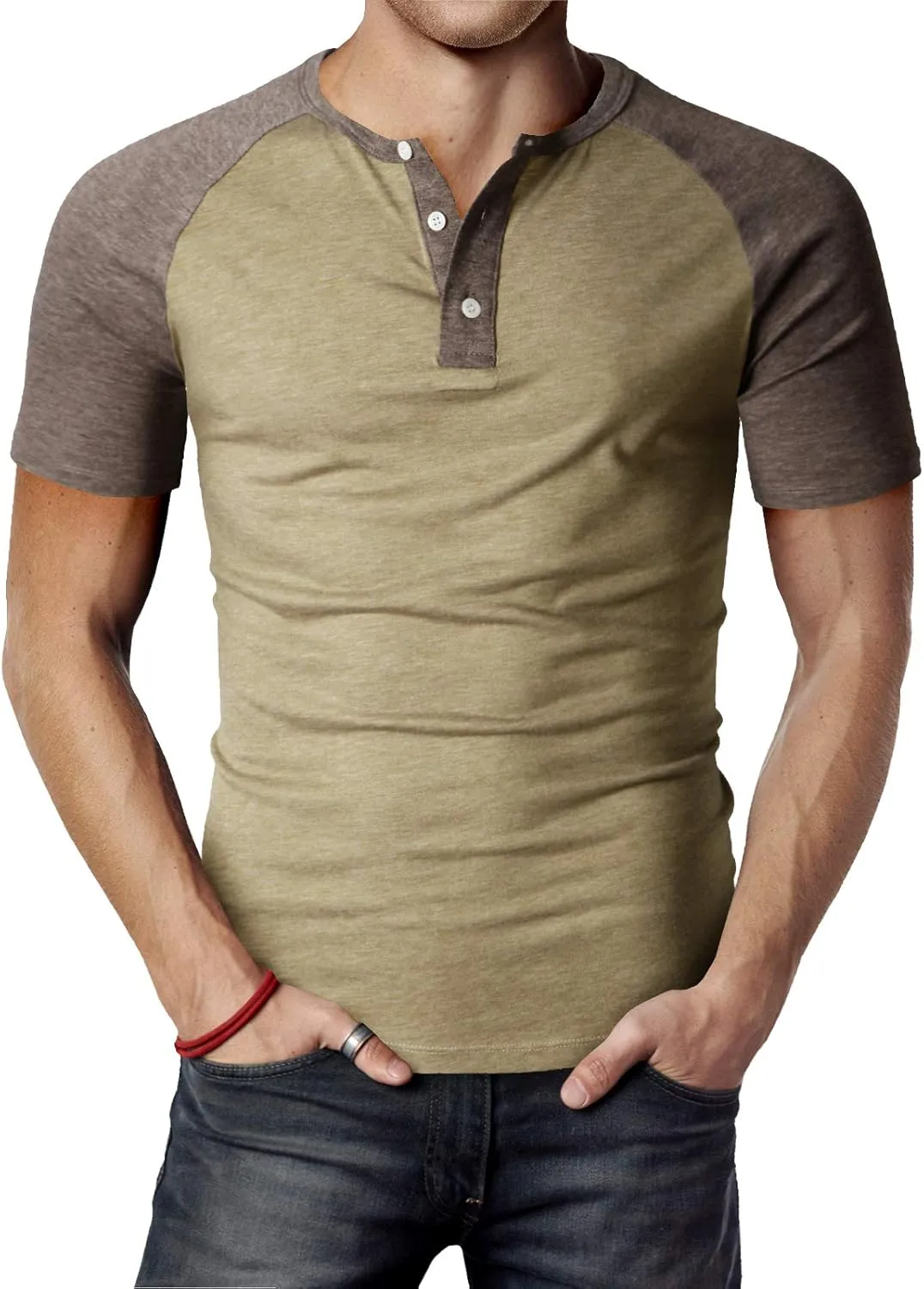 H2H Mens Henley - Raglan Short Sleeve Casual Slim Fit T-Shirts