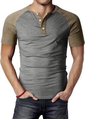 H2H Mens Henley - Raglan Short Sleeve Casual Slim Fit T-Shirts