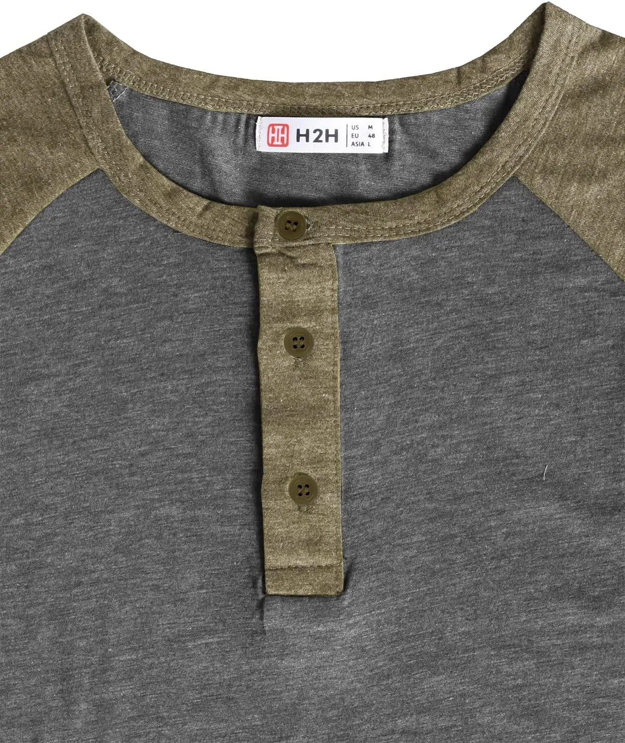 H2H Mens Henley - Raglan Short Sleeve Casual Slim Fit T-Shirts