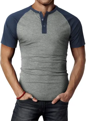 H2H Mens Henley - Raglan Short Sleeve Casual Slim Fit T-Shirts