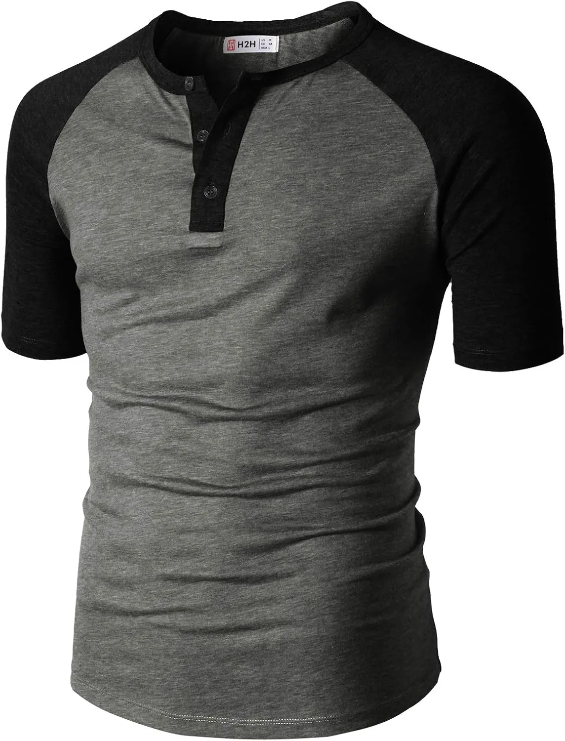 H2H Mens Henley - Raglan Short Sleeve Casual Slim Fit T-Shirts