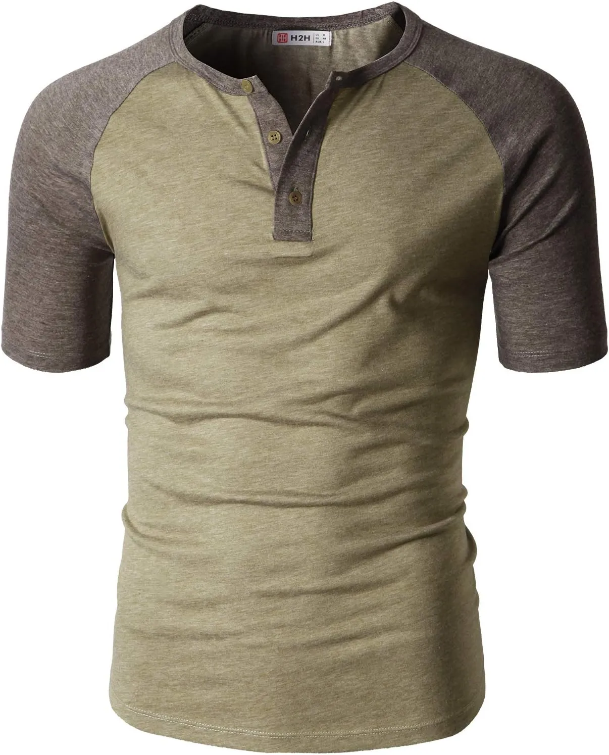 H2H Mens Henley - Raglan Short Sleeve Casual Slim Fit T-Shirts