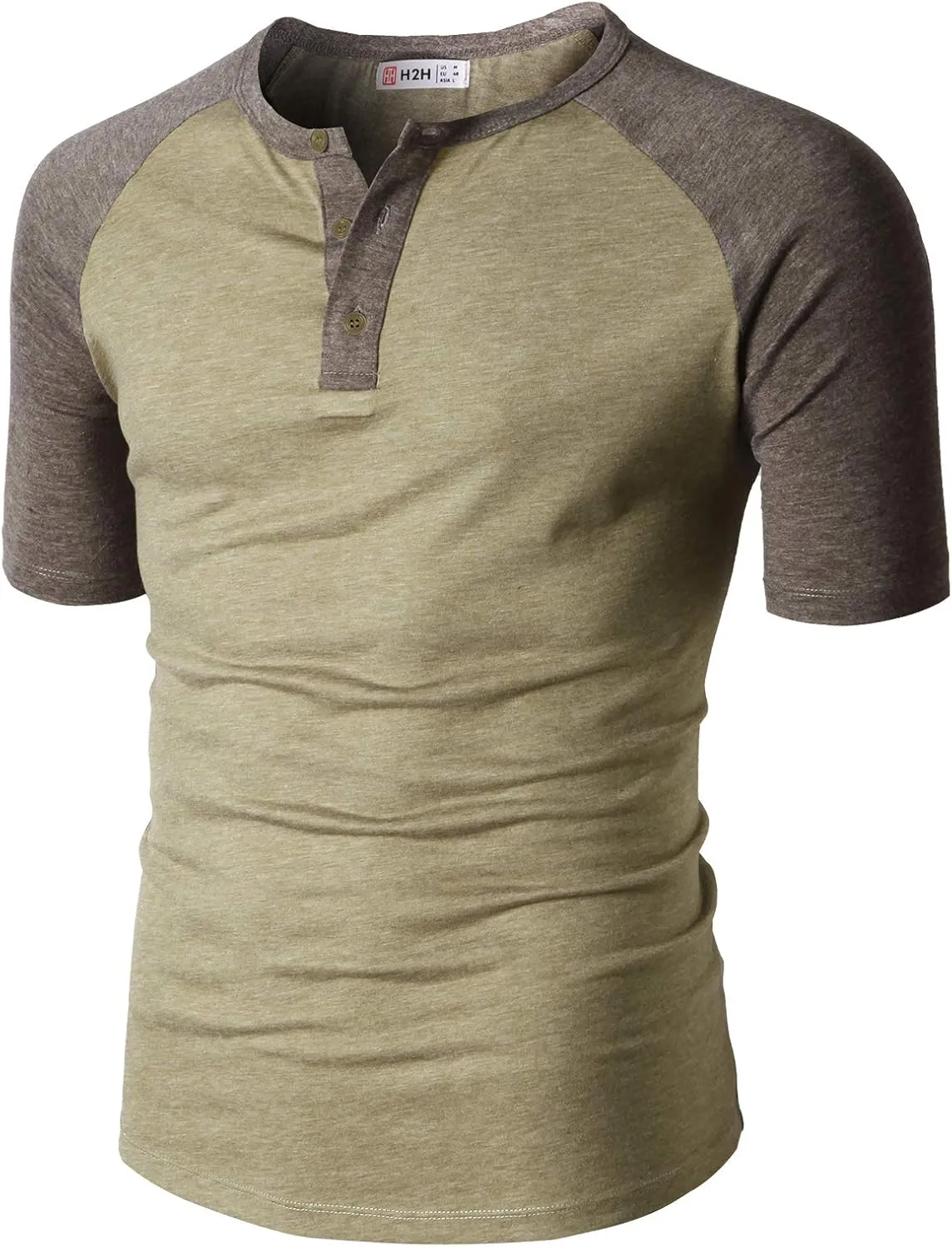 H2H Mens Henley - Raglan Short Sleeve Casual Slim Fit T-Shirts