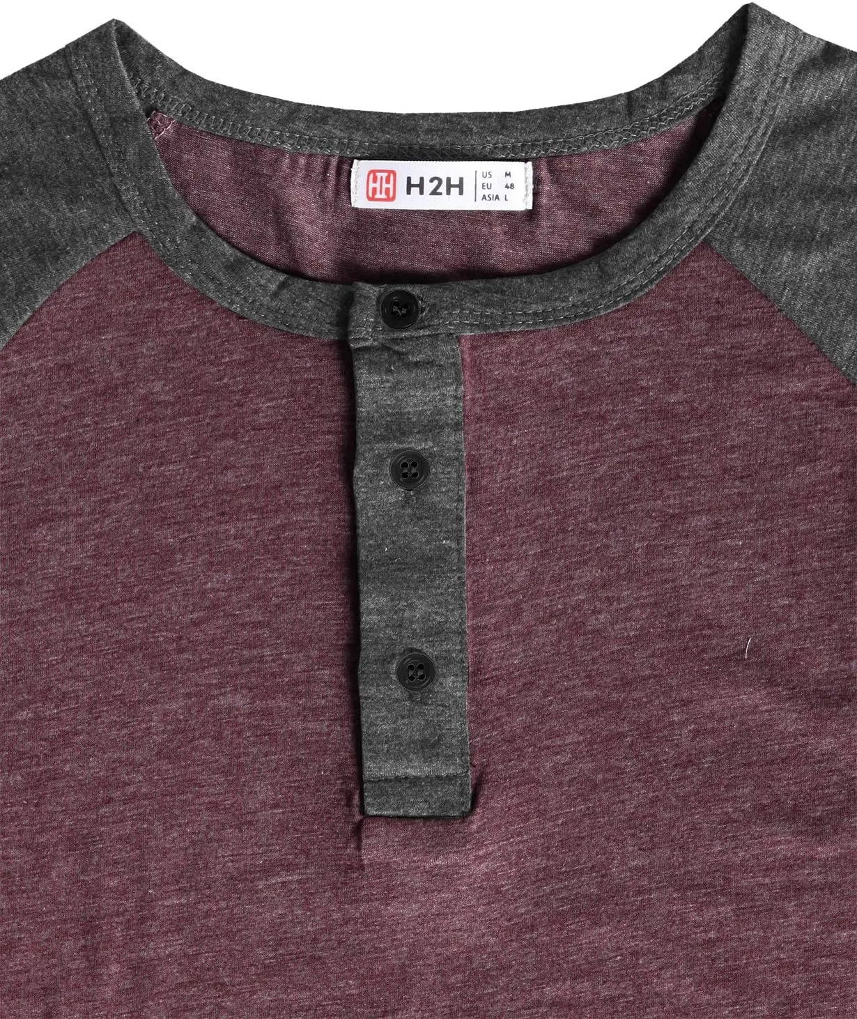 H2H Mens Henley - Raglan Short Sleeve Casual Slim Fit T-Shirts