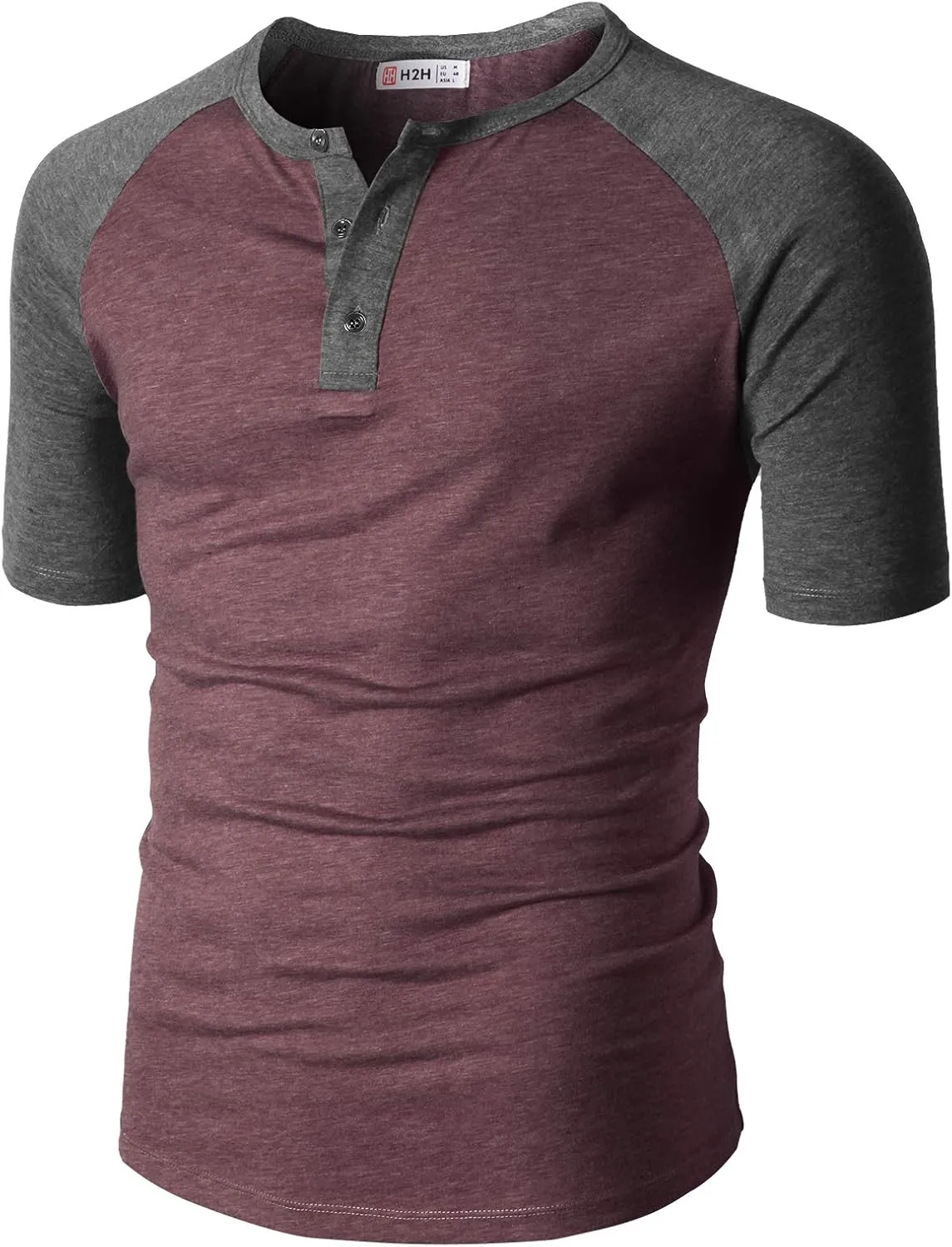 H2H Mens Henley - Raglan Short Sleeve Casual Slim Fit T-Shirts