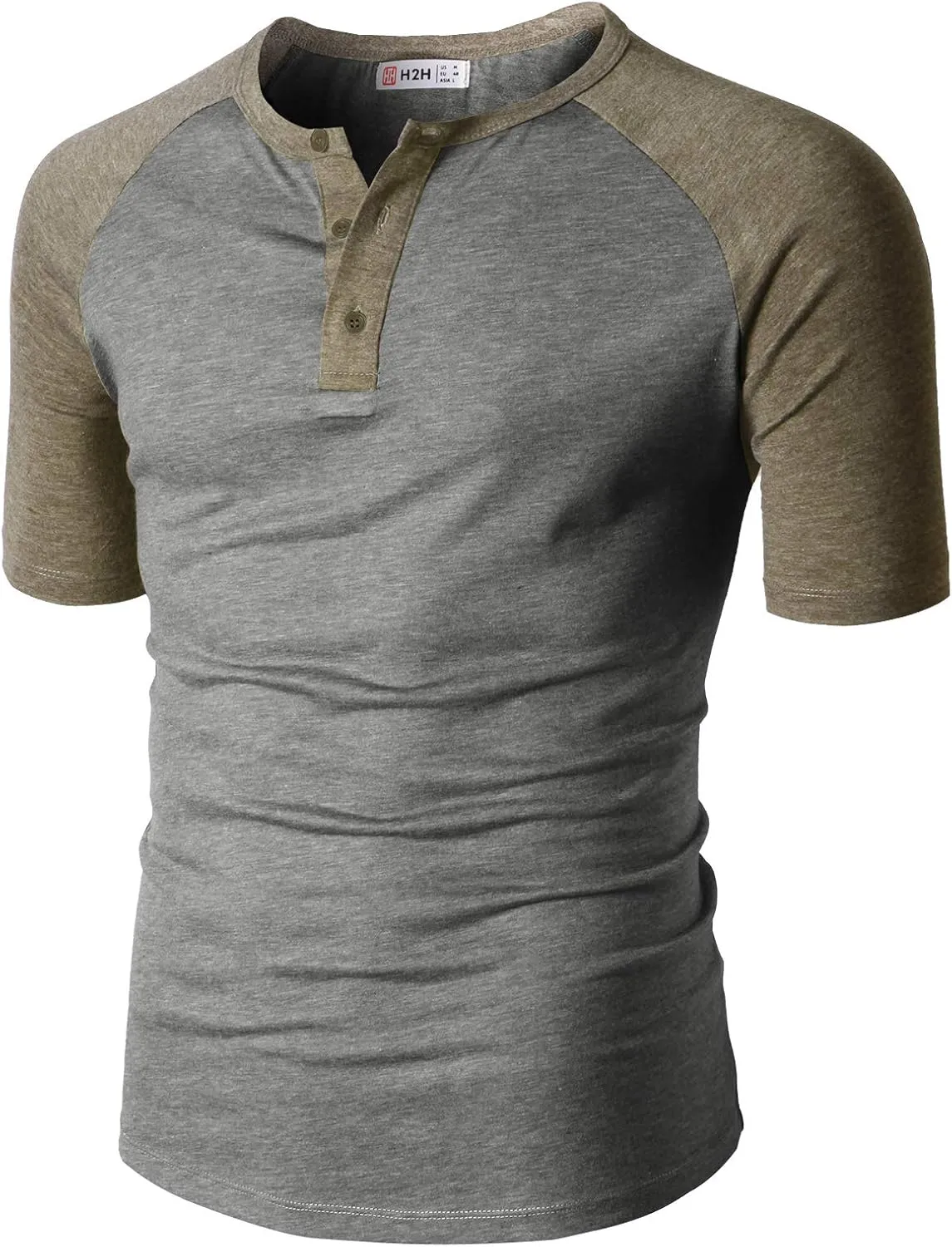 H2H Mens Henley - Raglan Short Sleeve Casual Slim Fit T-Shirts