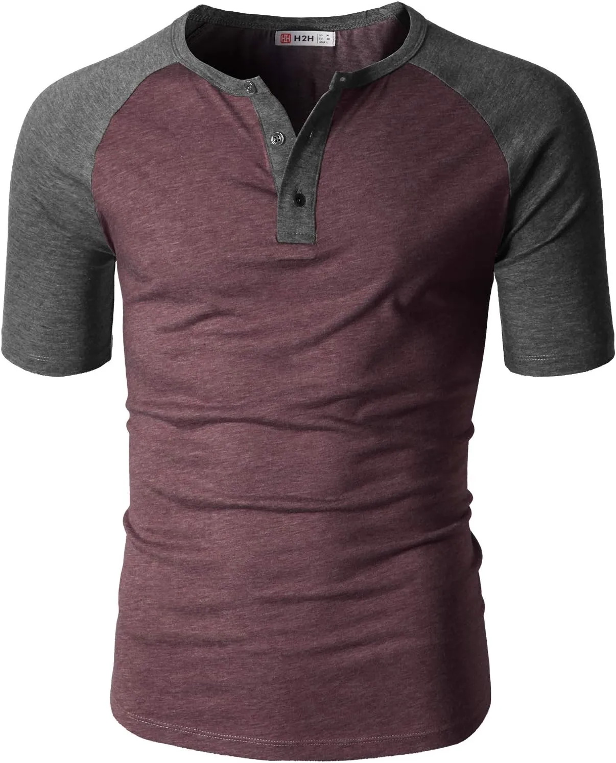 H2H Mens Henley - Raglan Short Sleeve Casual Slim Fit T-Shirts