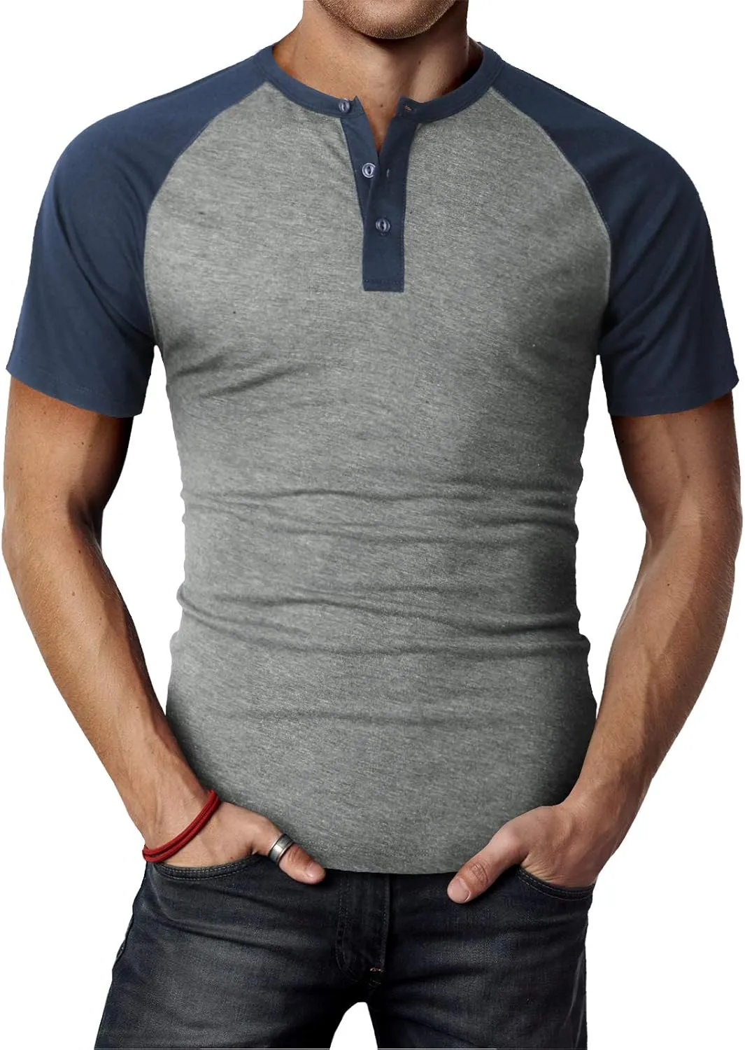 H2H Mens Henley - Raglan Short Sleeve Casual Slim Fit T-Shirts