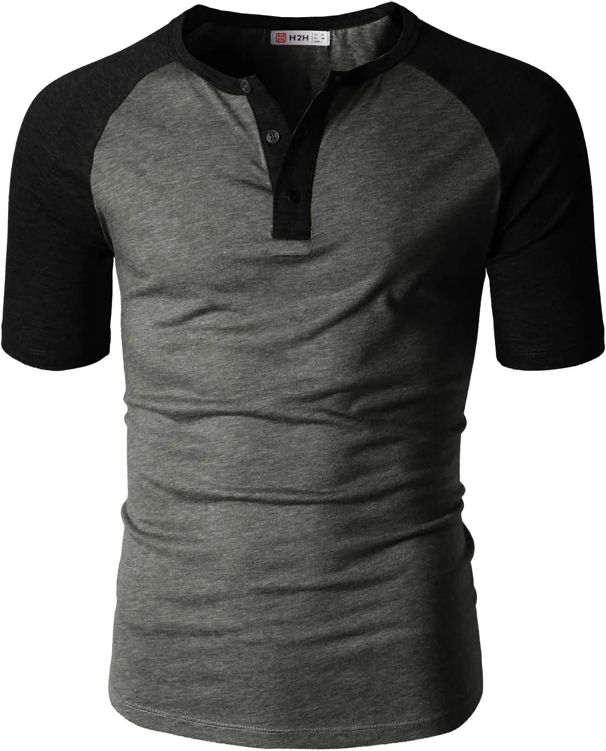 H2H Mens Henley - Raglan Short Sleeve Casual Slim Fit T-Shirts