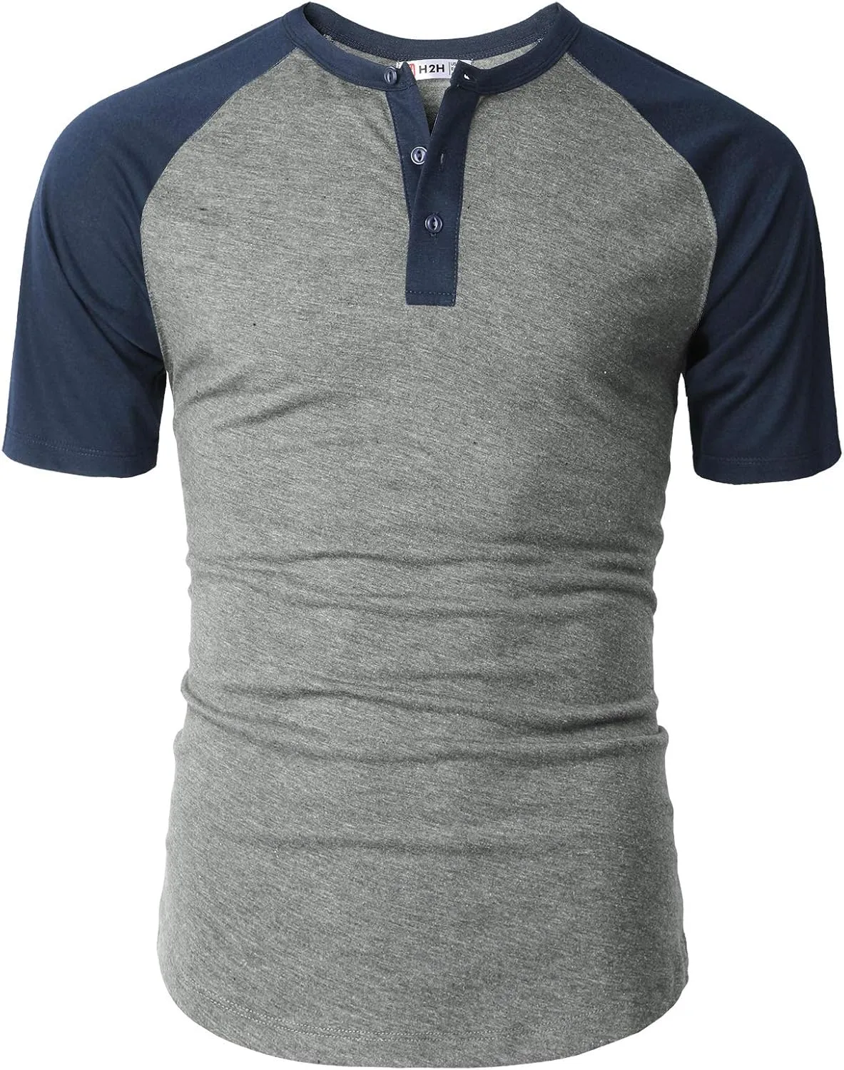 H2H Mens Henley - Raglan Short Sleeve Casual Slim Fit T-Shirts