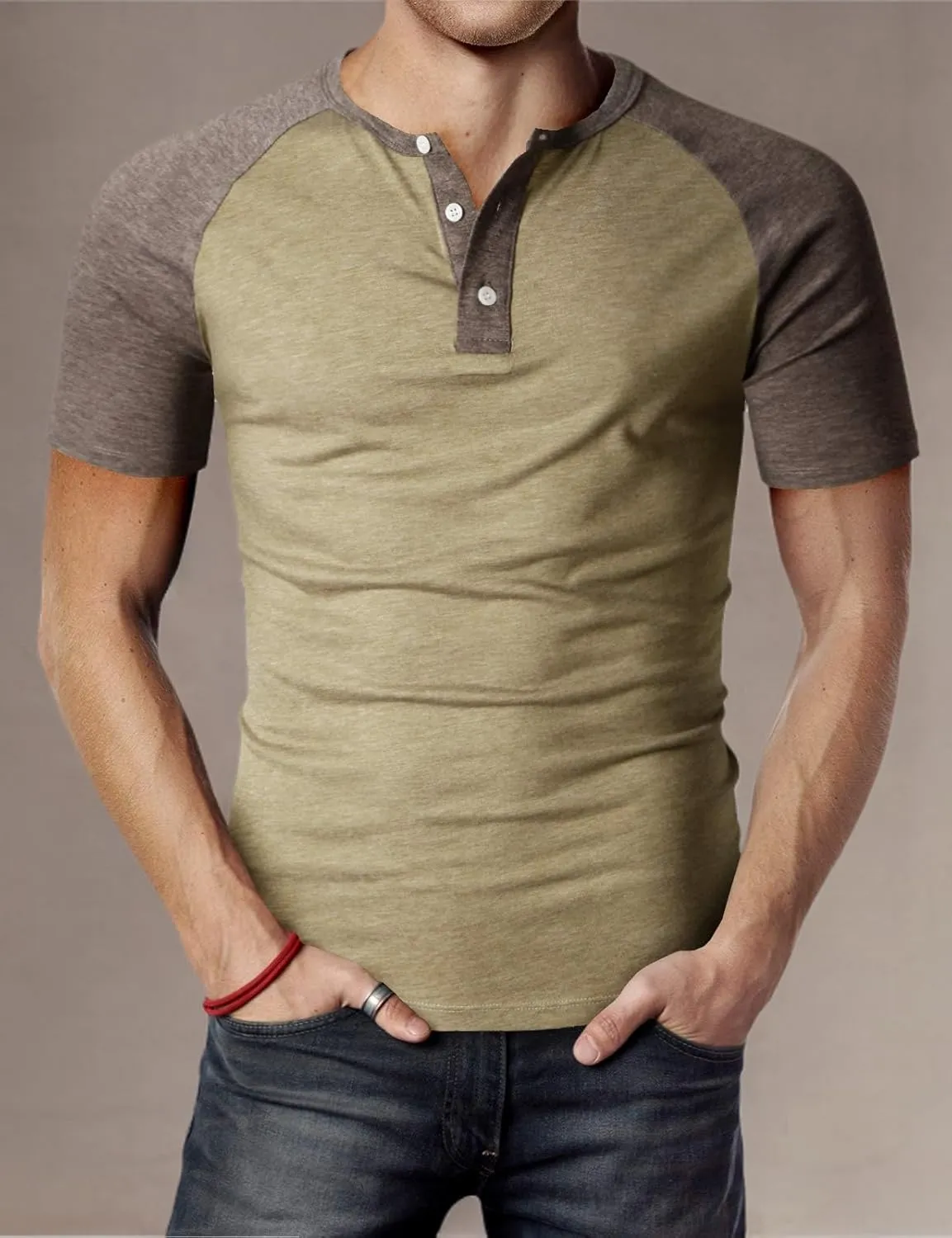 H2H Mens Henley - Raglan Short Sleeve Casual Slim Fit T-Shirts