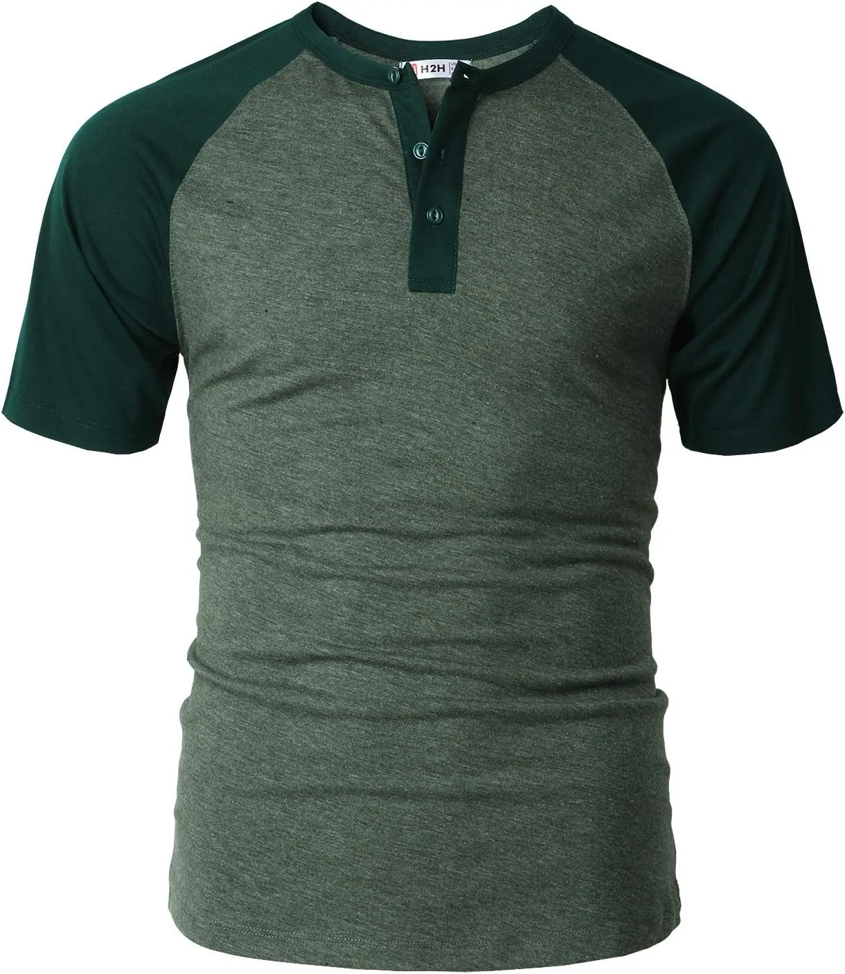 H2H Mens Henley - Raglan Short Sleeve Casual Slim Fit T-Shirts