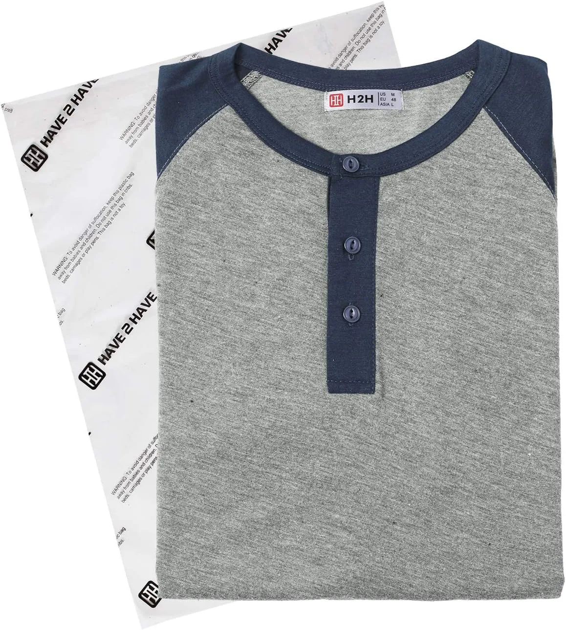 H2H Mens Henley - Raglan Short Sleeve Casual Slim Fit T-Shirts