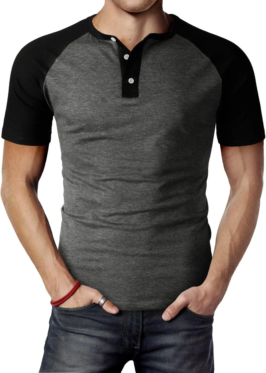 H2H Mens Henley - Raglan Short Sleeve Casual Slim Fit T-Shirts