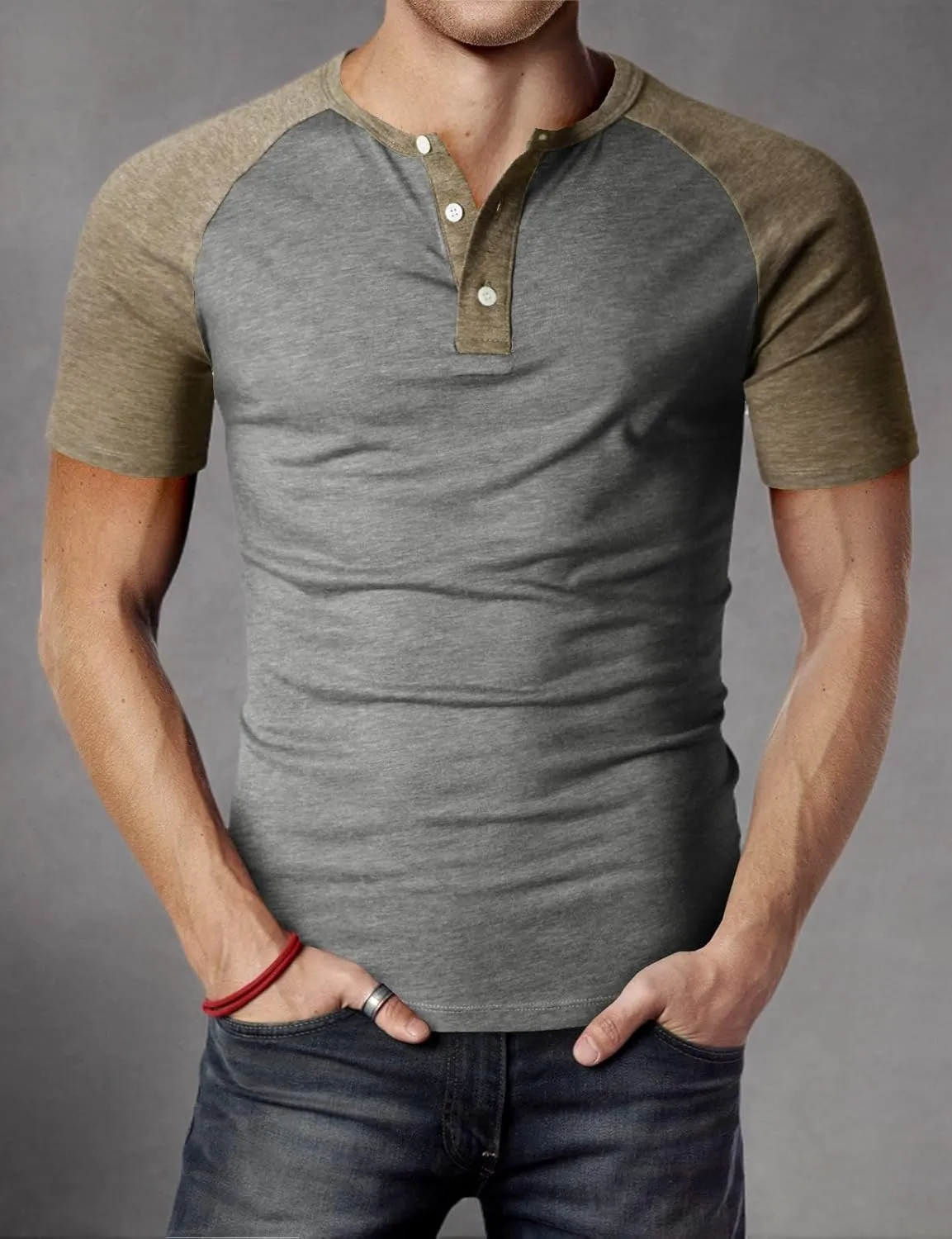 H2H Mens Henley - Raglan Short Sleeve Casual Slim Fit T-Shirts