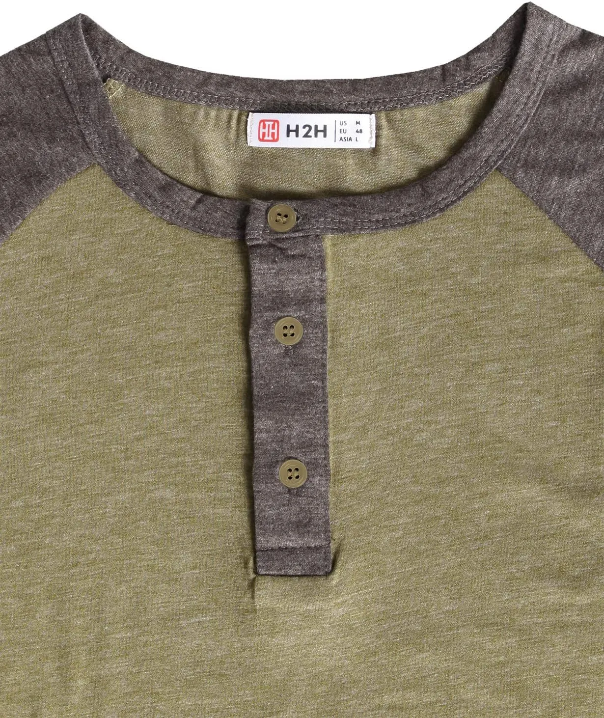 H2H Mens Henley - Raglan Short Sleeve Casual Slim Fit T-Shirts