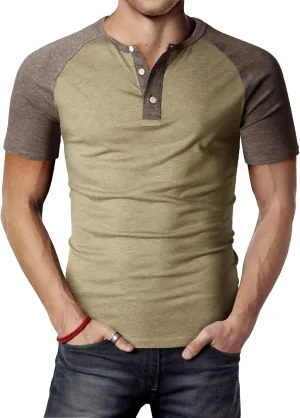 H2H Mens Henley - Raglan Short Sleeve Casual Slim Fit T-Shirts