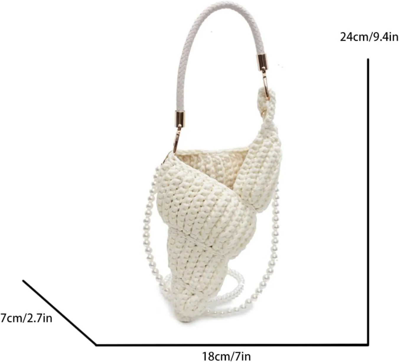 Handwoven Fashion Seashell Bag for Women Crochet Beach Bag Boho Clutch with Pearl Strap Leather Handle Unique Design