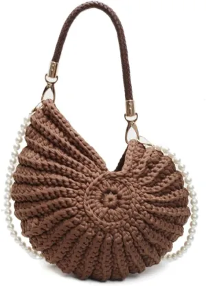 Handwoven Seashell Bag for Women Crochet Beach Bag Boho Clutch with Pearl Strap Leather Handle Unique Design 2025