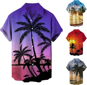 Hawaiian Shirt for Men Beach Shirts Summer Button Down Short Sleeve Palm Tree Vacation Top Cruise Clothes Resort Wear