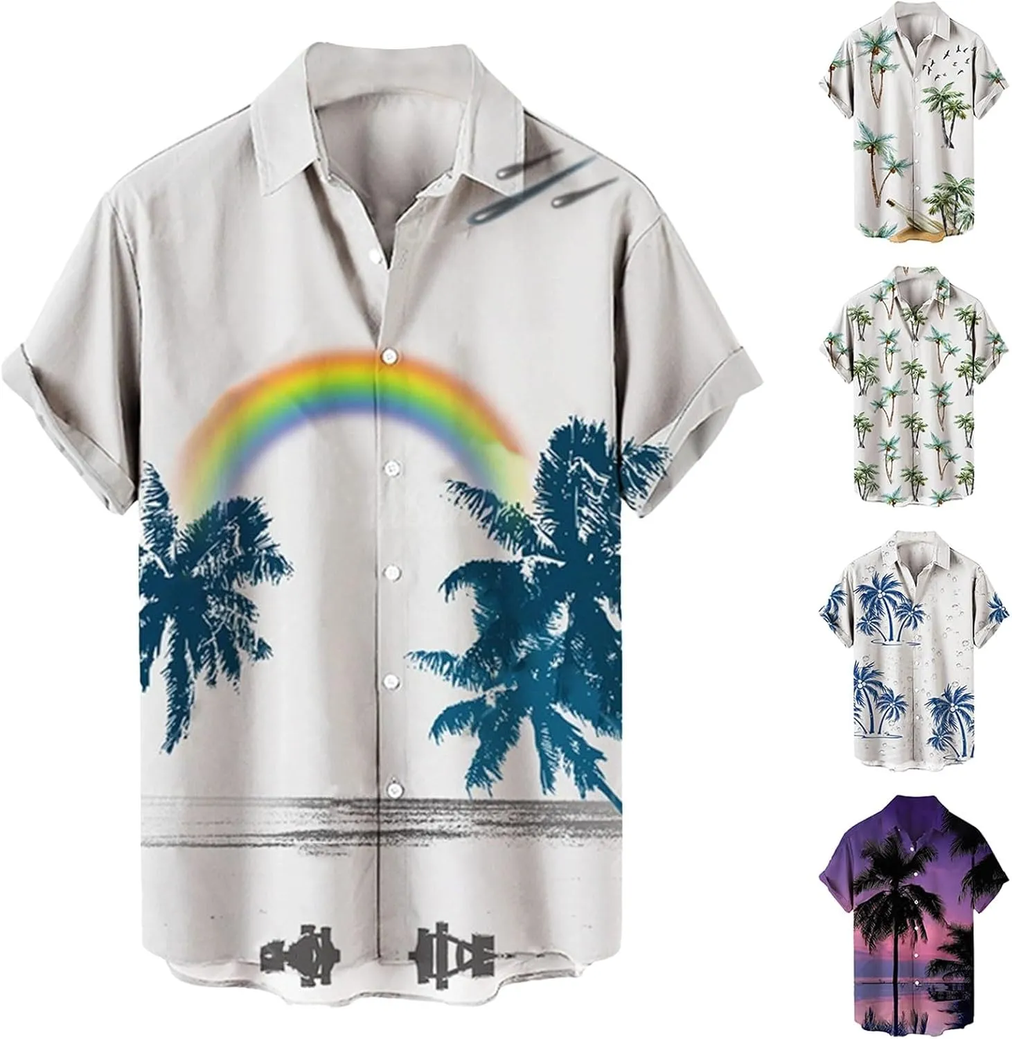 Hawaiian Shirt for Men Beach Shirts Summer Button Down Short Sleeve Palm Tree Vacation Top Cruise Clothes Resort Wear