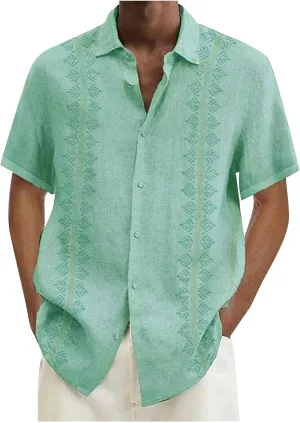 Hawaiian Shirt for Men, Men's Casual Cotton Linen Solid Color Short Sleeve Shirts Summer Loose Shirts