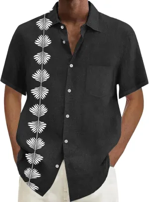 Hawaiian Shirts for Men Summer Beach Loose Fit Casual Short Sleeve Linen Tshirts Lightweight Button Down Hippie Tops
