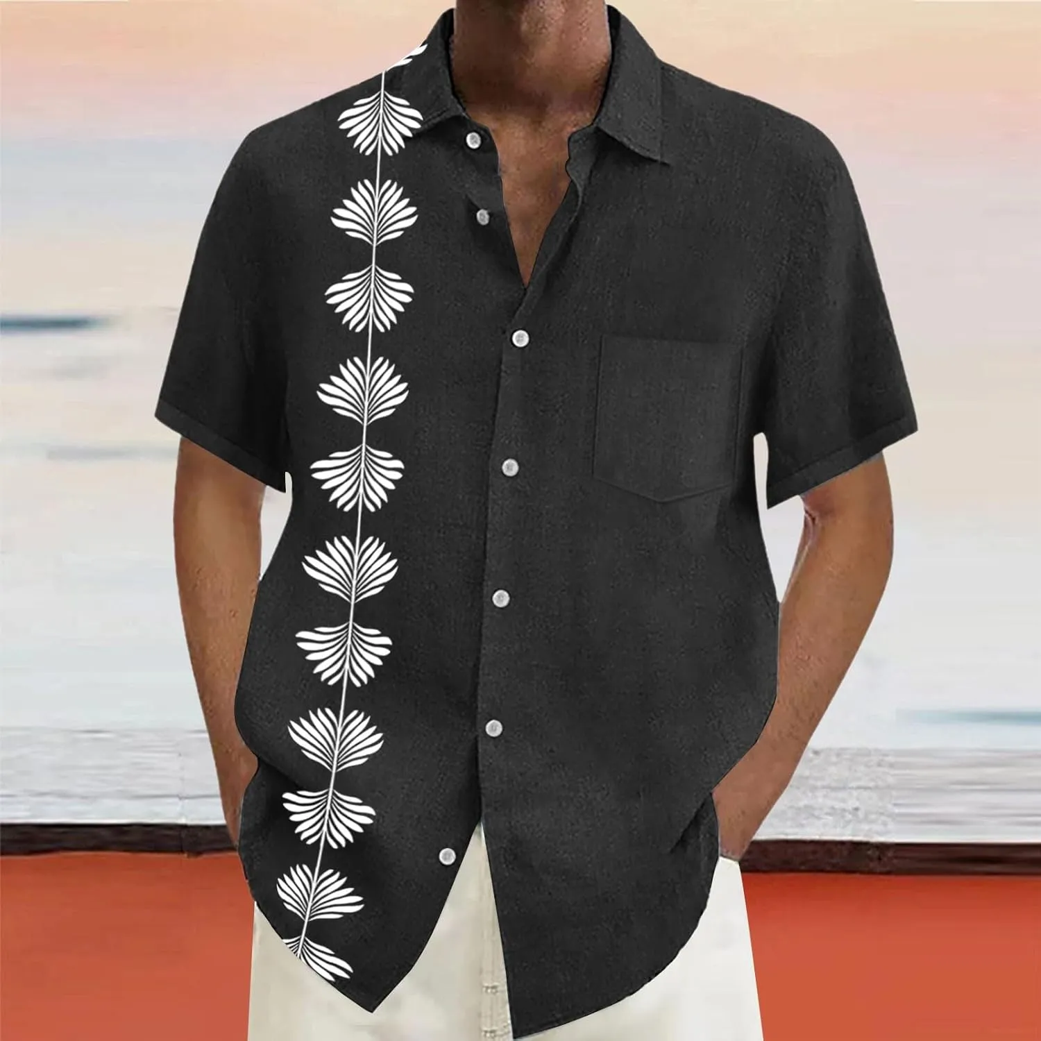 Hawaiian Shirts for Men Summer Beach Loose Fit Casual Short Sleeve Linen Tshirts Lightweight Button Down Hippie Tops