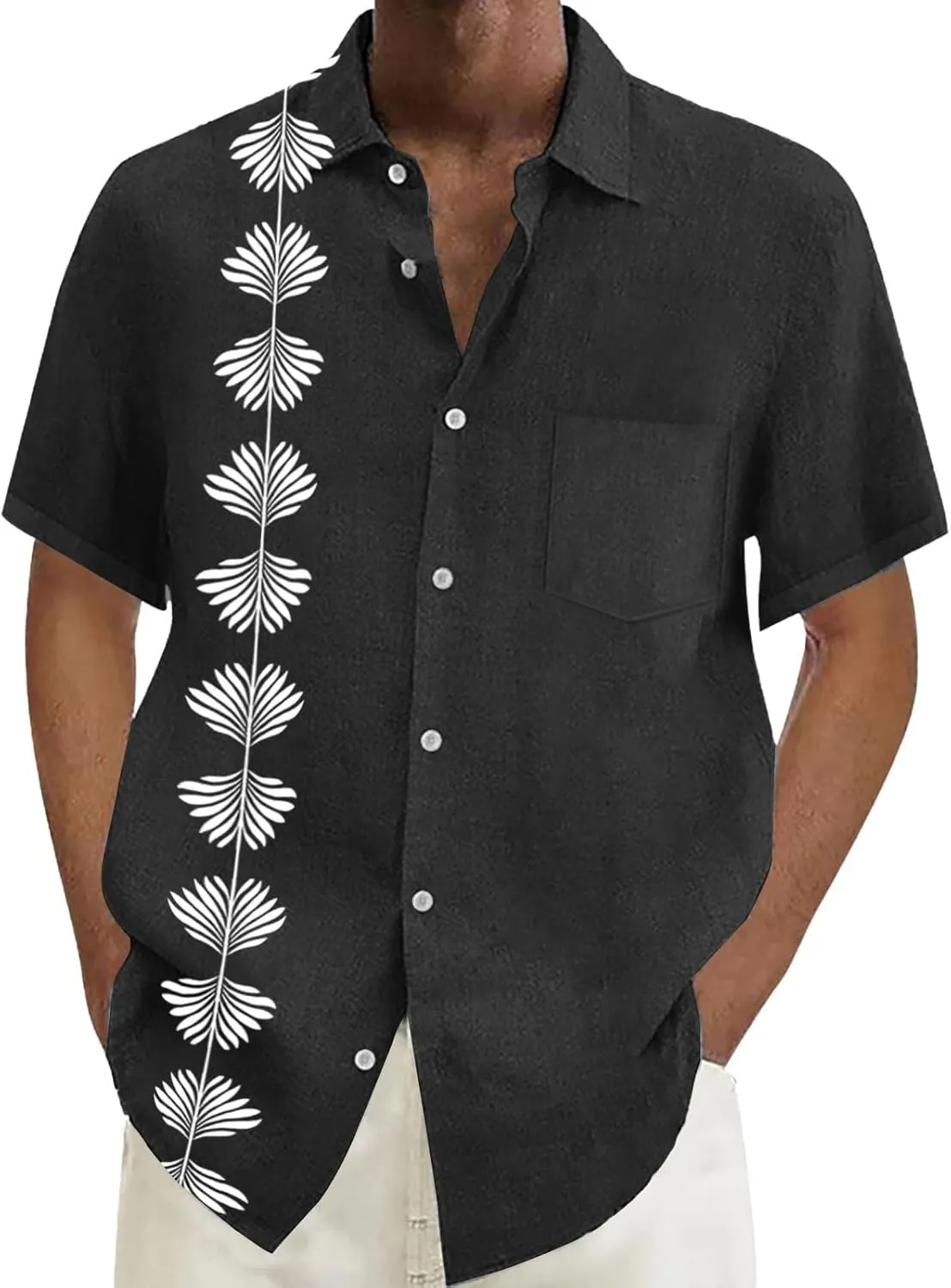 Hawaiian Shirts for Men Summer Beach Loose Fit Casual Short Sleeve Linen Tshirts Lightweight Button Down Hippie Tops