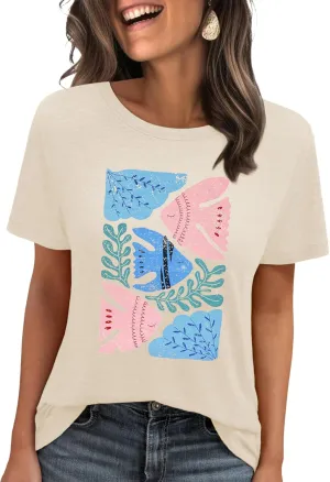 HDLTE Graphic Tees for Women - Womens T Shirts Short Sleeve Shirt Cute Vintage Shirt Loose Fit Cotton Summer Tops 2025