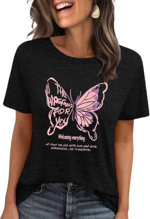 HDLTE Graphic Tees for Women - Womens T Shirts Short Sleeve Shirt Cute Vintage Shirt Loose Fit Cotton Summer Tops 2025