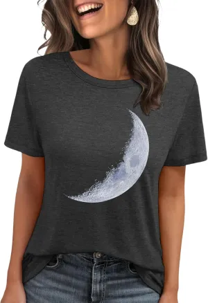 HDLTE Graphic Tees for Women - Womens T Shirts Short Sleeve Shirt Cute Vintage Shirt Loose Fit Cotton Summer Tops 2025