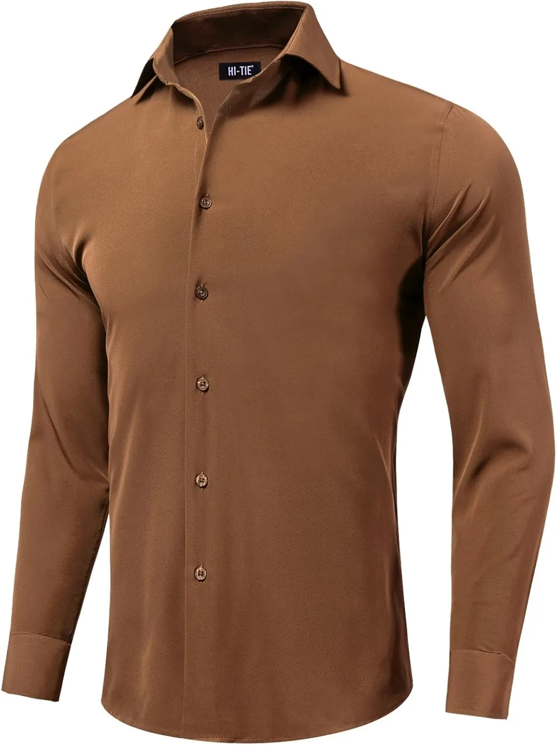 Hi-Tie Men's 4 Way Stretch Dress Shirts Long Sleeve Button Down Wrinkle Free Casual Formal Dress Shirt for Men