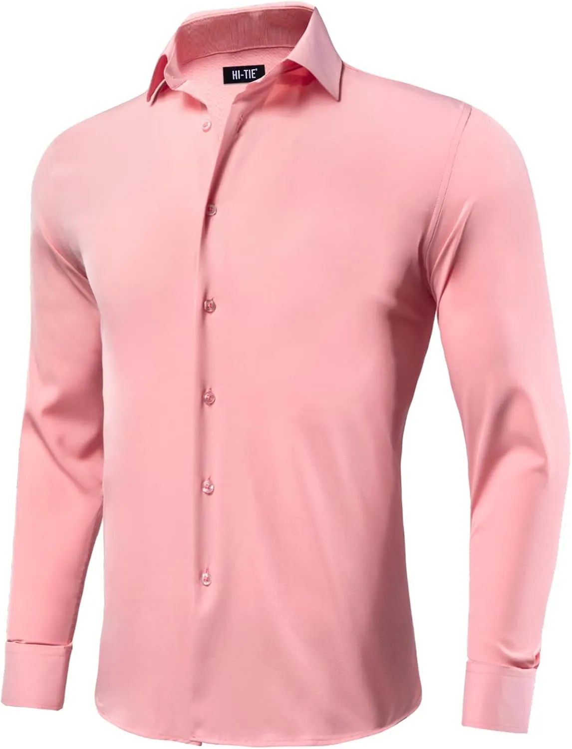 Hi-Tie Men's 4 Way Stretch Dress Shirts Long Sleeve Button Down Wrinkle Free Casual Formal Dress Shirt for Men