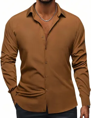 Hi-Tie Men's 4 Way Stretch Dress Shirts Long Sleeve Button Down Wrinkle Free Casual Formal Dress Shirt for Men