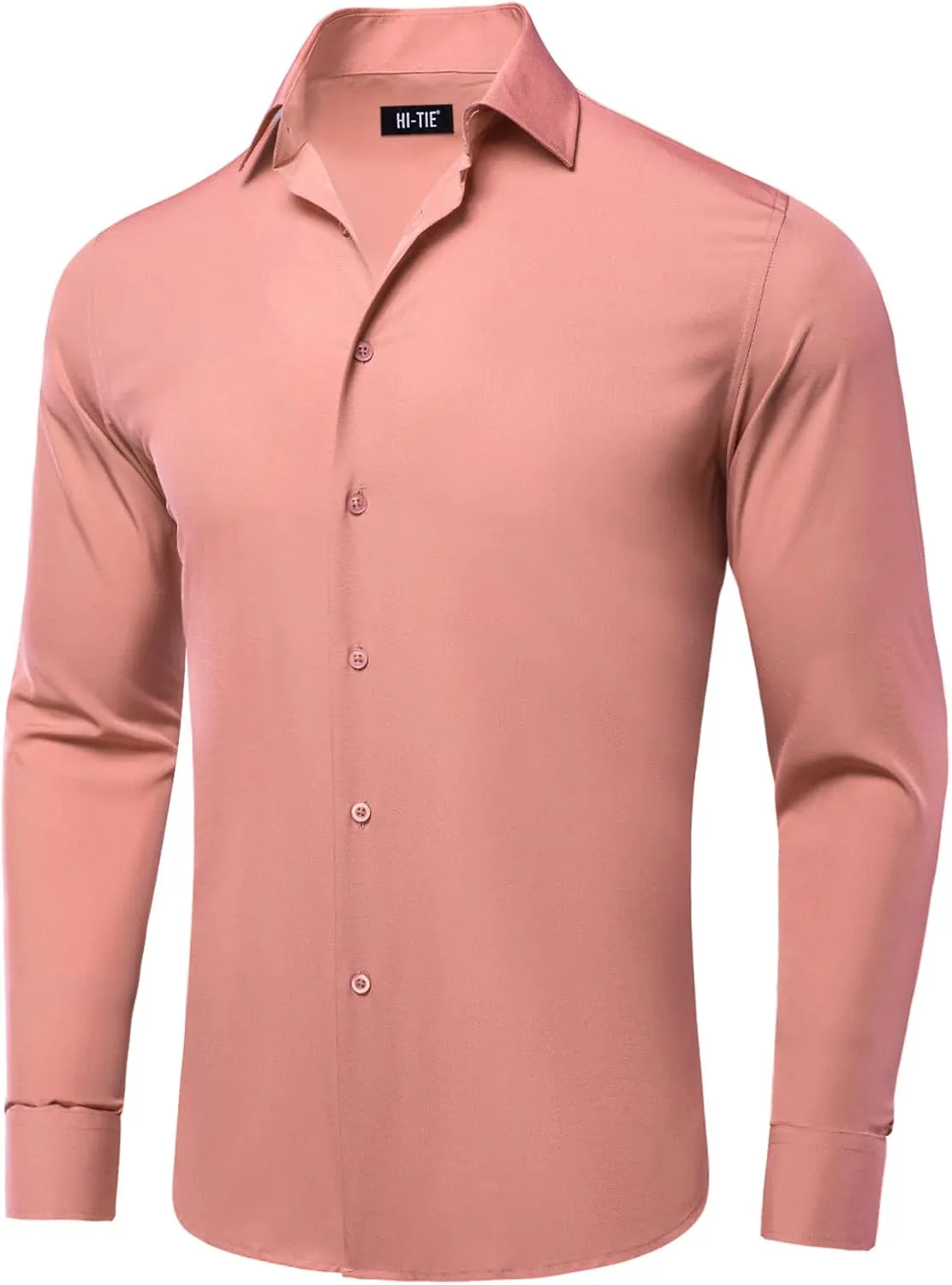 Hi-Tie Men's 4 Way Stretch Dress Shirts Long Sleeve Button Down Wrinkle Free Casual Formal Dress Shirt for Men