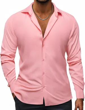 Hi-Tie Men's 4 Way Stretch Dress Shirts Long Sleeve Button Down Wrinkle Free Casual Formal Dress Shirt for Men