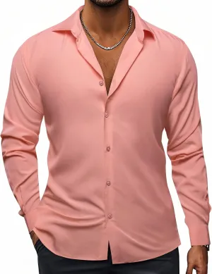 Hi-Tie Men's 4 Way Stretch Dress Shirts Long Sleeve Button Down Wrinkle Free Casual Formal Dress Shirt for Men