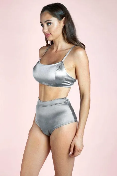 High Waist Basic Shorts Silver